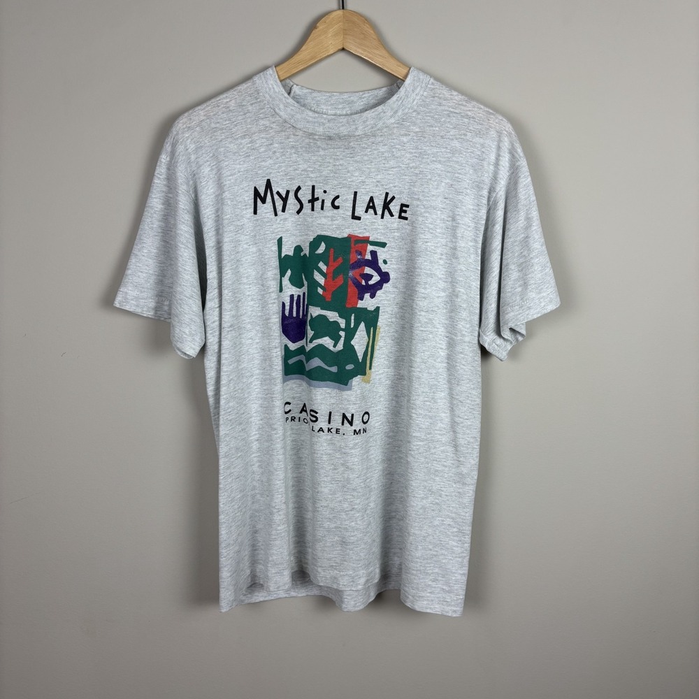 Vintage 90s Screen Stars T Shirt Mens Large Gray‎ Mystic Casino Single Stitch L